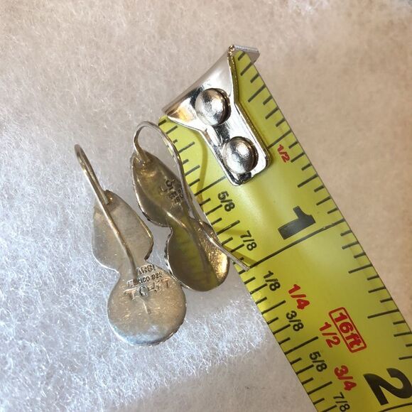 TAXCO Sterling Silver Black Onyx & Green Agate Drop Earrings - Picture 4 of 7